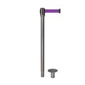 Montour Line Retractable Belt Removable Stanchion, 2ft Sat.Steel Post  9ft. Purple MX530R-SS-PE-90